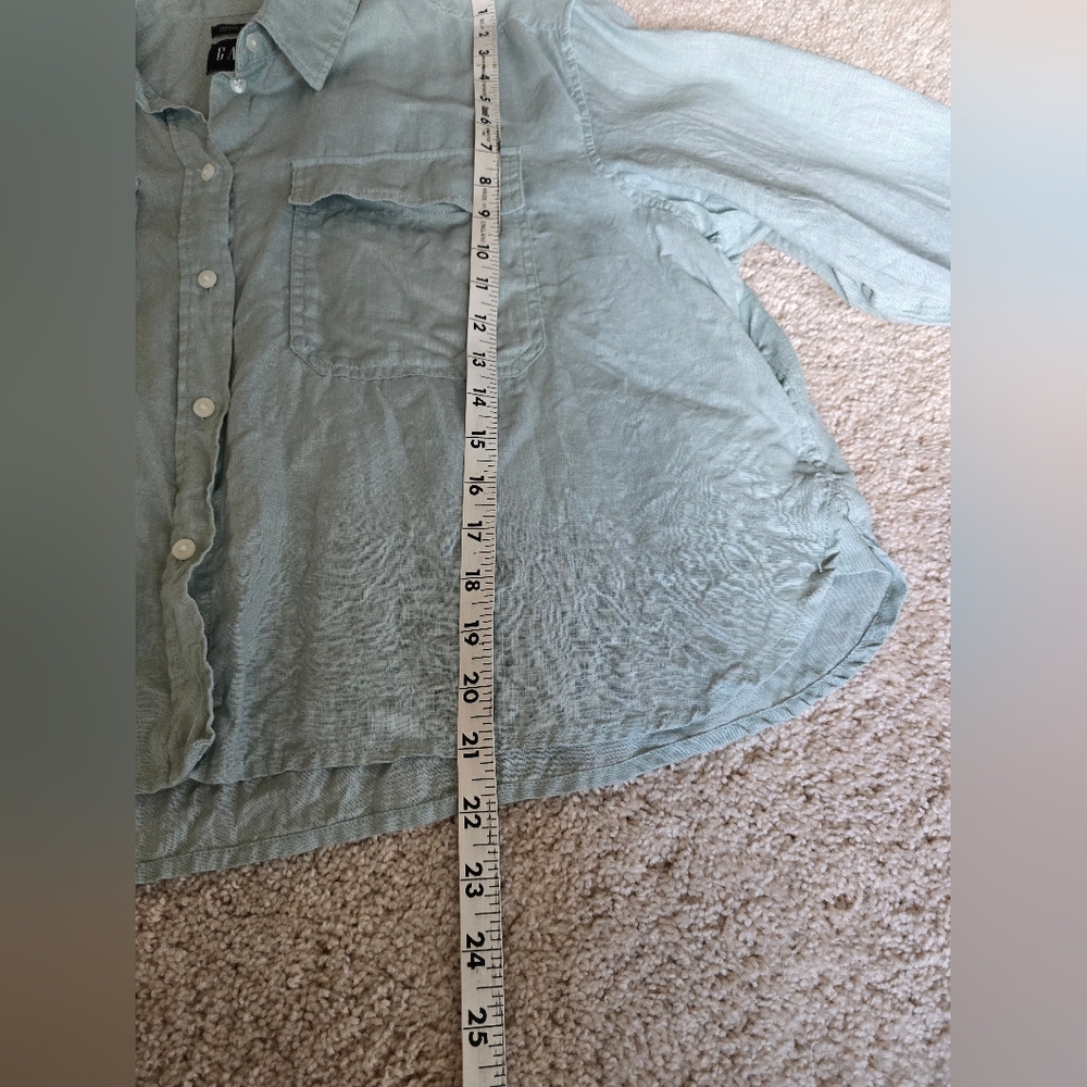 Gap Size Large Womens The Cropped Shirt Soft Mint Green Linen Top - Picture 5 of 7